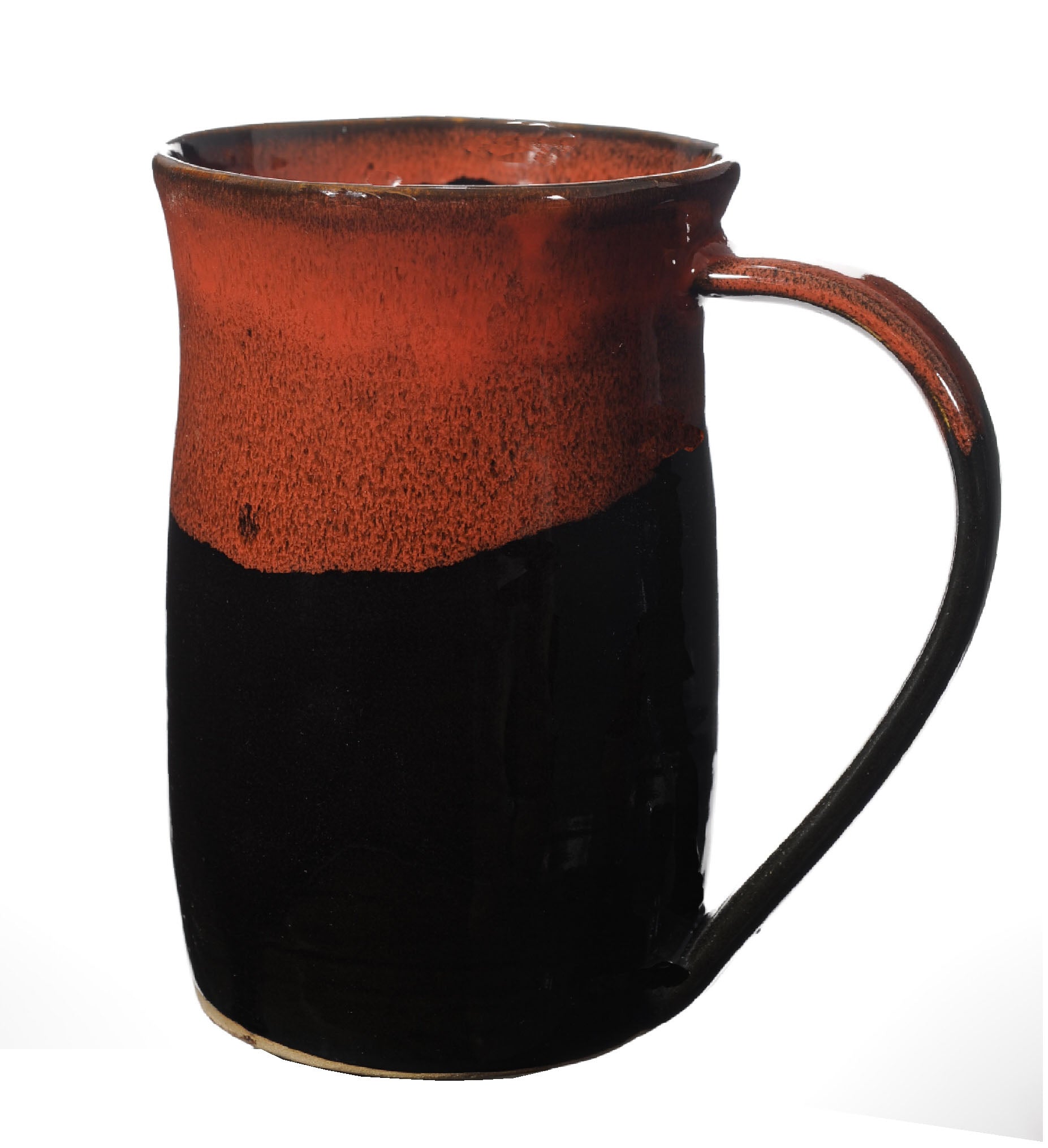 24 Oz Tankard in Red on Black Glaze - Handmade Ceramic Beer Mugs