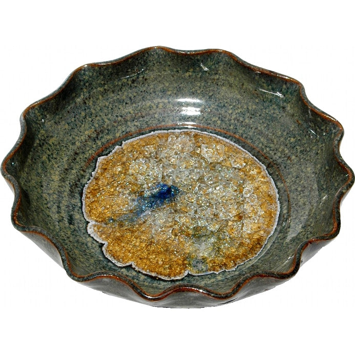 A Non-Pattern Glazed Fused Glass Large Fluted Bowl